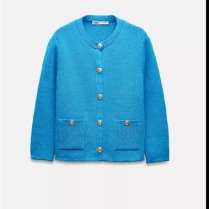 Zara blue  Cardigan with Gold Buttons & 3/4 sleeves.